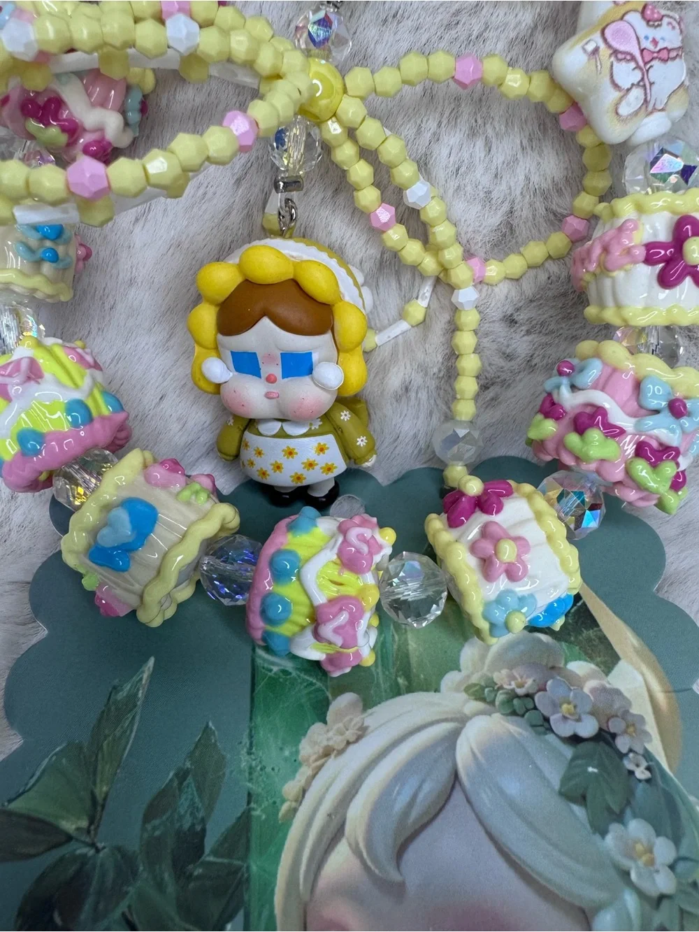 Kawaii Yellow Beaded Charm Bracelet with Doll Pendant
